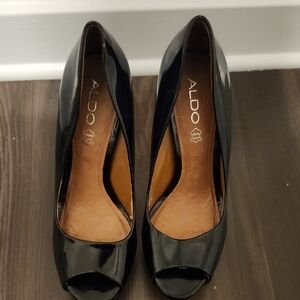 ALDO Glossy Black Peep Toe Heels